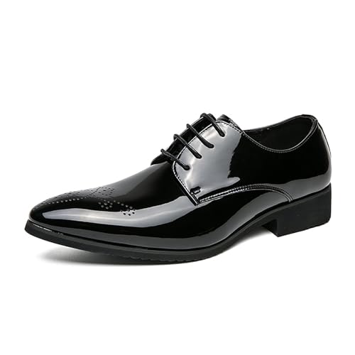 LMUIPMAA Business Anzugschuhe Herren Lederschuhe Lackleder Hochzeit Party Derby Schnürhalbschuhe Oxford Smoking Schuhe,Schwarz,39 EU von LMUIPMAA