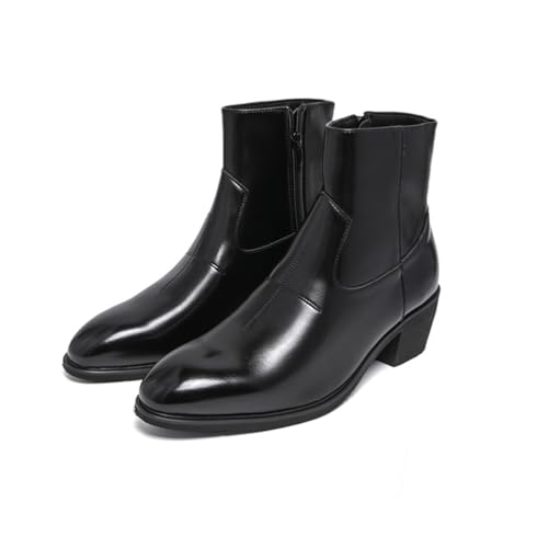 LMUIPMAA Business Chelsea Booties Für Herren Mit Seitlichem Reißverschluss, Spitzer Zehenpartie Niedrigem Klobigen Absatz Formelle Kurze Stiefel Stiefeletten,Schwarz,45 EU von LMUIPMAA