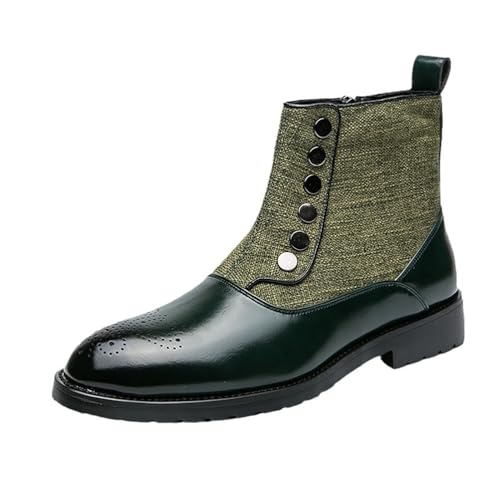 LMUIPMAA Chelsea-Stiefel Aus Kunstleder - Herren Business Stiefeletten Mode Spitz Nieten Reißverschluss Schuhe,Grün,38 EU von LMUIPMAA