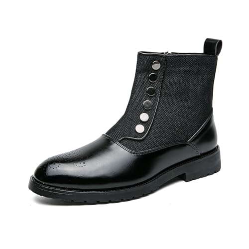 LMUIPMAA Chelsea-Stiefel Aus Kunstleder - Herren Business Stiefeletten Mode Spitz Nieten Reißverschluss Schuhe,Schwarz,38 EU von LMUIPMAA
