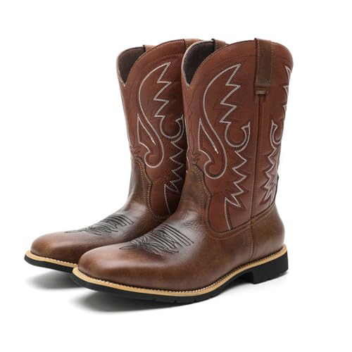 LMUIPMAA Cowboystiefel Für Herren Quadratische Zehenpartie Western Bestickt Country-Stiefel Für Konzert, Alltag,Braun,42 EU von LMUIPMAA