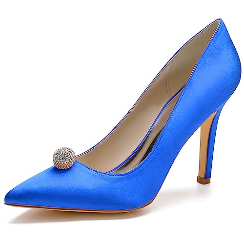 LMUIPMAA Damen High Heels Strass Stöckelabsatz Pumps für Party Hochzeit,Blau,36 EU von LMUIPMAA