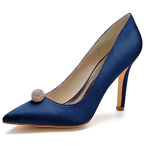 LMUIPMAA Damen High Heels Strass Stöckelabsatz Pumps für Party Hochzeit,Dark Blue,39 EU von LMUIPMAA