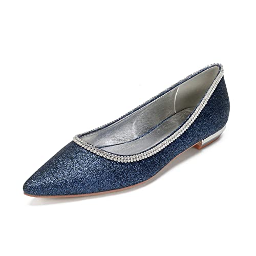 LMUIPMAA Flache Schuhe Frauen Geschlossene Zehen Slip On Wohnungen für Freizeitkleid, formell Hochzeit mit Strass,Dark Blue,37 EU von LMUIPMAA