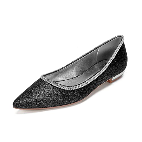 LMUIPMAA Flache Schuhe Frauen Geschlossene Zehen Slip On Wohnungen für Freizeitkleid, formell Hochzeit mit Strass,Schwarz,36 EU von LMUIPMAA