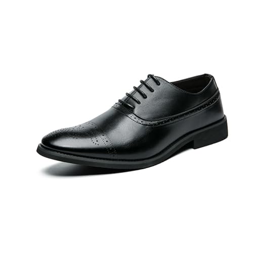 LMUIPMAA Herren Brogue Leder Anzugschuhe Schnürung Wingtip Formelle Hochzeitsschuhe,Schwarz,42 EU von LMUIPMAA