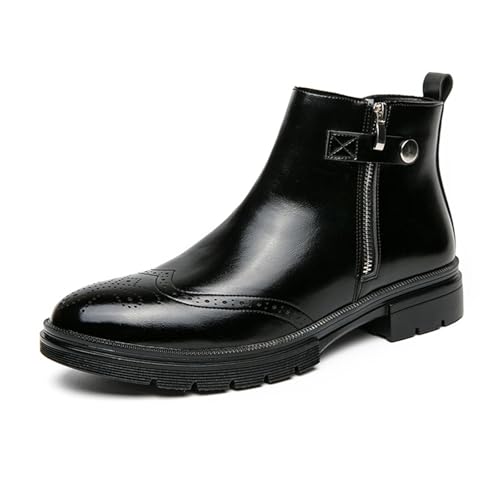 LMUIPMAA Herren Brogue Leder Flügelspitze Stiefel Oxford Kleid Stiefel Reißverschluss Anzugschuhe,Schwarz,46 EU von LMUIPMAA