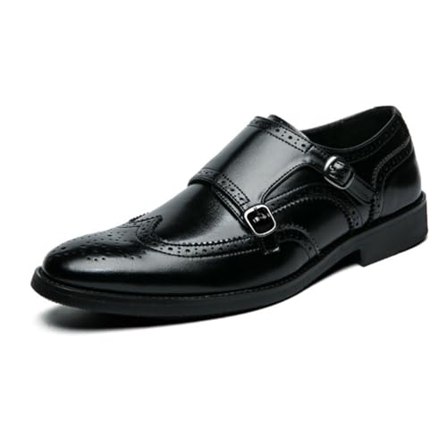 LMUIPMAA Herren Brogue Loafer Schuhe Slip on Mokassins Anzugschuhe Business Mönch Schnallenschuh,Schwarz,46 EU von LMUIPMAA