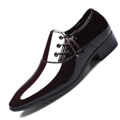 LMUIPMAA Herren Business Schuhe Formale Derby Schnürhal Anzugschuhe Lackleder Hochzeitsschuhe,Braun,42 EU von LMUIPMAA