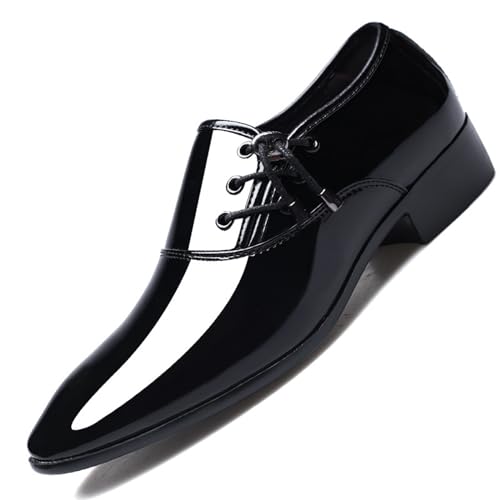 LMUIPMAA Herren Business Schuhe Formale Derby Schnürhal Anzugschuhe Lackleder Hochzeitsschuhe,Schwarz,39 EU von LMUIPMAA