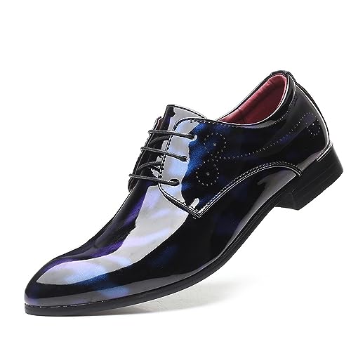 LMUIPMAA Herren Business Schuhe Männlichen Spitzschuhe Oxford Hochzeitschuhe Schnür Lackschuhe Derbyschuhe,Blau,40 EU von LMUIPMAA