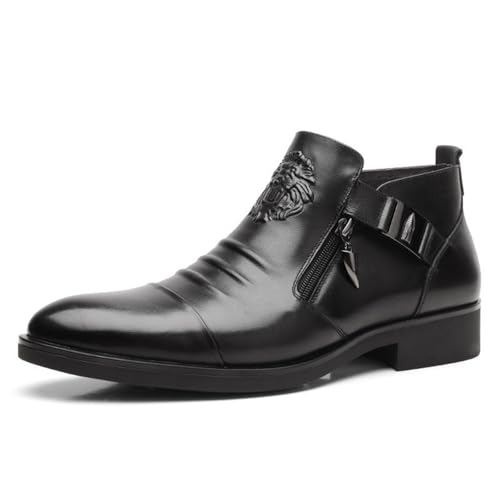 LMUIPMAA Herren Chelsea Stiefeletten Schwarz Leder High-Top Chukka Formale Stiefel Fall Seitlicher Reißverschluss Plain Toe Business Casual Kurze Stiefel,Schwarz,46 EU von LMUIPMAA