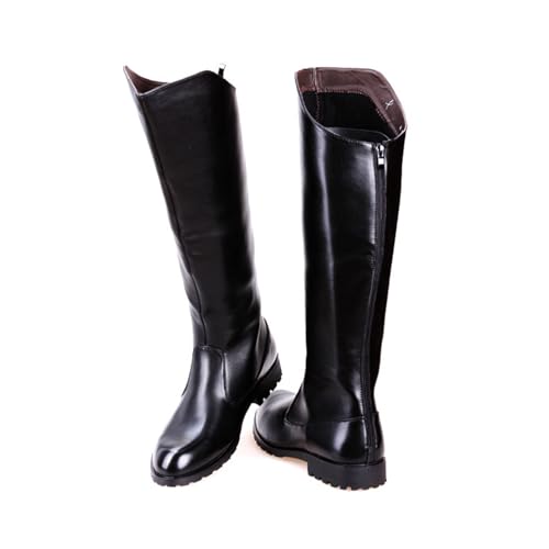 LMUIPMAA Herren Cosplay Stiefel Zip Up Knie Hoch Patrol Stiefel Reiterin Reiten Hohe Stiefel Kostüm Schuhe,Schwarz,44 EU von LMUIPMAA