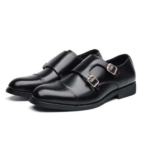LMUIPMAA Herren Double Monk Buckle Cap Toe Business Loafers Casual Comfort Leder Pull-On Formal Dress Schuhe,Schwarz,46 EU von LMUIPMAA