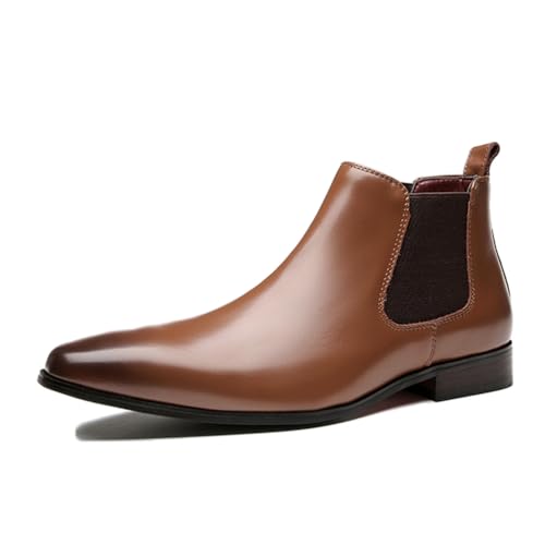 LMUIPMAA Herren Echtes Leder Chelsea-Stiefel Schlüpfen Auf Niedriger Stiefel Formal Abend Stiefeletten,Braun,45 EU von LMUIPMAA