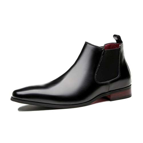 LMUIPMAA Herren Echtes Leder Chelsea-Stiefel Schlüpfen Auf Niedriger Stiefel Formal Abend Stiefeletten,Schwarz,42 EU von LMUIPMAA