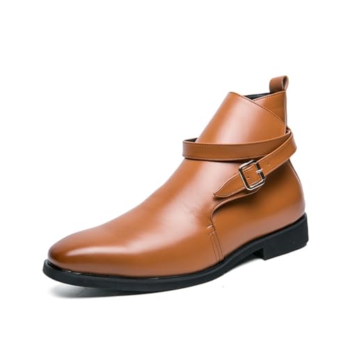 LMUIPMAA Herren Elegant Spitze Zehe Schnallenriemen Stiefeletten Kunstleder Modische Stiefel,Gelb,42 EU von LMUIPMAA