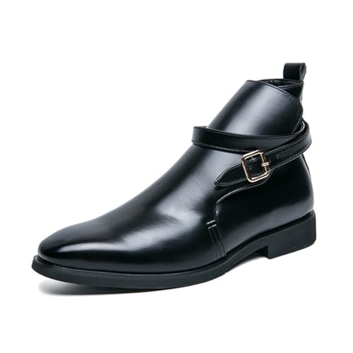 LMUIPMAA Herren Elegant Spitze Zehe Schnallenriemen Stiefeletten Kunstleder Modische Stiefel,Schwarz,47 EU von LMUIPMAA