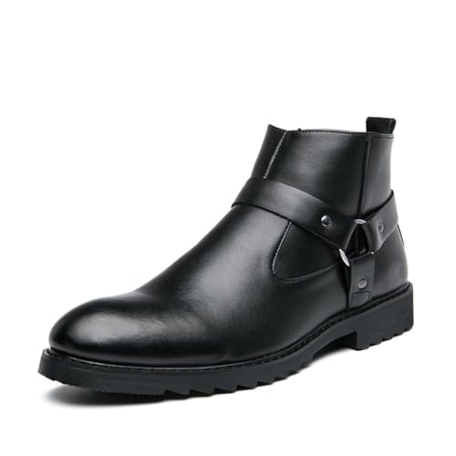 LMUIPMAA Herren Elegante Schuhe Derby Stiefel PU Leder Seitlicher Reißverschluss Stiefel,Schwarz,39 EU von LMUIPMAA