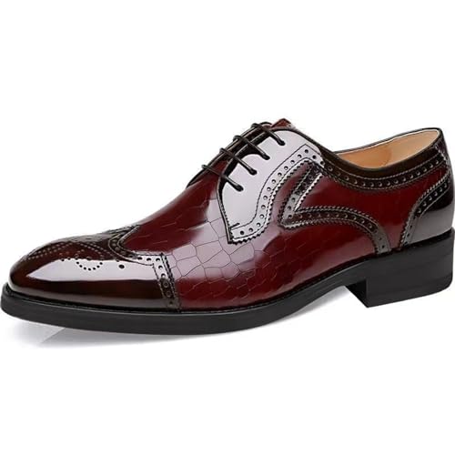 LMUIPMAA Herren Formelle Schuhe Brogues Hochzeitsschuh Lederschnürschuhe Lässiger Oxfords Büroschuh,Burgundy,38 EU von LMUIPMAA