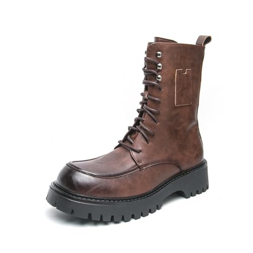 LMUIPMAA Herren Kampfstiefel Reißverschluss Schnürstiefeletten Plateau Blockabsatz Taktische Militärstiefel,Braun,39 EU von LMUIPMAA