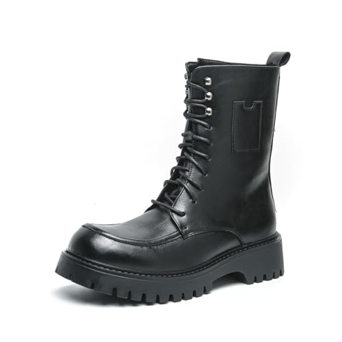 LMUIPMAA Herren Kampfstiefel Reißverschluss Schnürstiefeletten Plateau Blockabsatz Taktische Militärstiefel,Schwarz,42 EU von LMUIPMAA