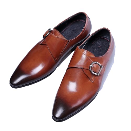 LMUIPMAA Herren Kleid Schuhe Slip On Oxford Plain Toe Moderne Formale Lederschuhe für Männer,Braun,43 EU von LMUIPMAA