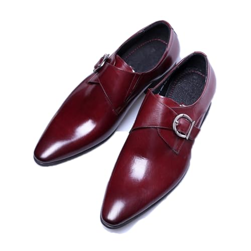 LMUIPMAA Herren Kleid Schuhe Slip On Oxford Plain Toe Moderne Formale Lederschuhe für Männer,Burgundy,45 EU von LMUIPMAA