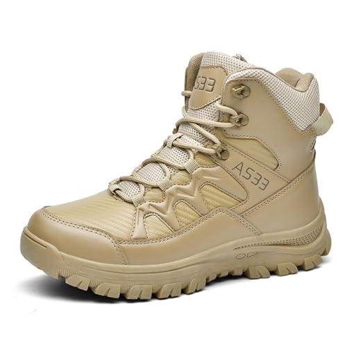 LMUIPMAA Herren Knöchelhohe Wanderschuhe Leichte Trekking Trails Schuhe mit Reißverschluss Taktische Militärstiefel,Beige,40 EU von LMUIPMAA