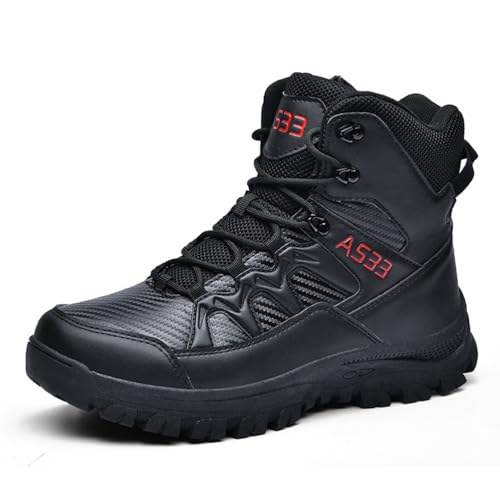 LMUIPMAA Herren Knöchelhohe Wanderschuhe Leichte Trekking Trails Schuhe mit Reißverschluss Taktische Militärstiefel,Schwarz,45 EU von LMUIPMAA
