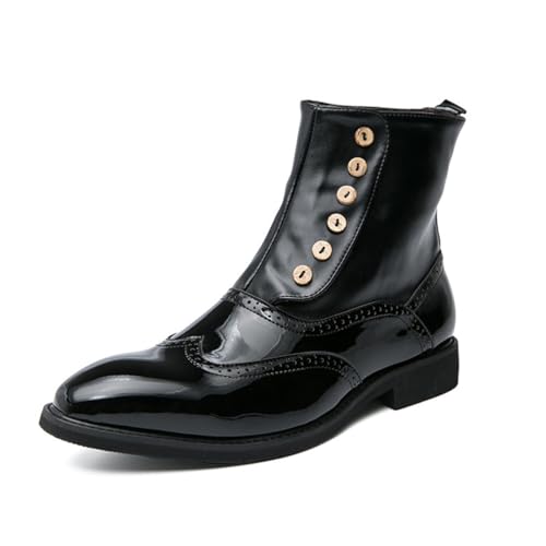 LMUIPMAA Herren Leder Slip On Chukka Stiefel Bequeme High Top Spitz Zehen Pull On Business Casual Kleid Stiefeletten,Schwarz,46 EU von LMUIPMAA