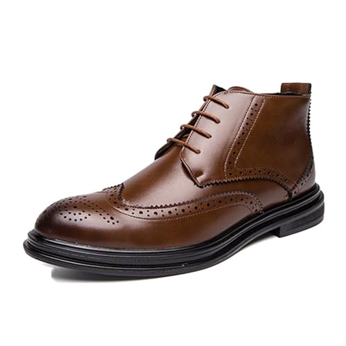 LMUIPMAA Herren Leder Stiefeletten Formale Runde Zehen Business Schnürstiefel Mit Reißverschluss,Braun,45 EU von LMUIPMAA