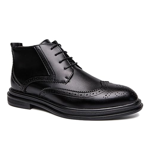 LMUIPMAA Herren Leder Stiefeletten Formale Runde Zehen Business Schnürstiefel Mit Reißverschluss,Schwarz,41 EU von LMUIPMAA