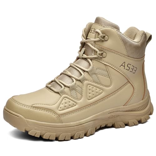LMUIPMAA Herren Militärtraining Wanderschuhe Motorradfahren Stiefel mit seitlichem Reißverschluss Kampf Stiefeletten,Beige,40 EU von LMUIPMAA