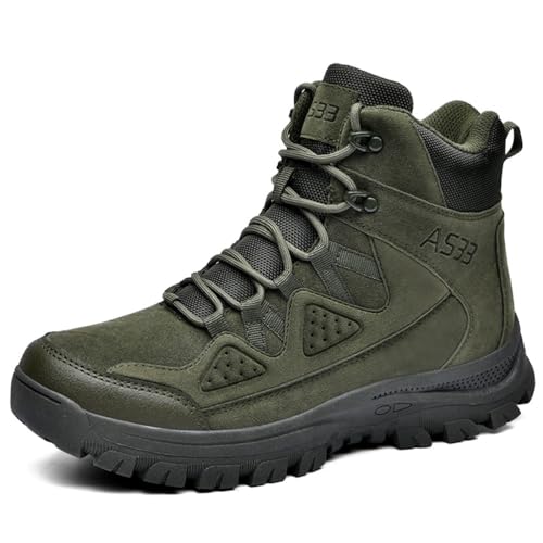 LMUIPMAA Herren Militärtraining Wanderschuhe Motorradfahren Stiefel mit seitlichem Reißverschluss Kampf Stiefeletten,Grün,39 EU von LMUIPMAA