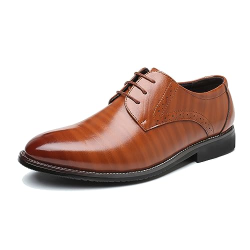 LMUIPMAA Herren Oxford Derby Schuhe Brogues Lederschuhe Hochzeits Schnürhalbschuhe,Gelb,43 EU von LMUIPMAA