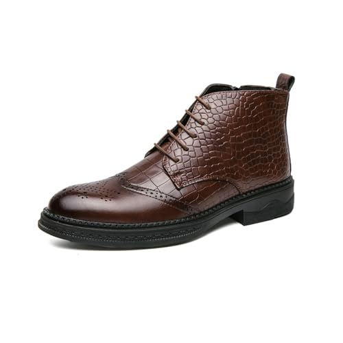 LMUIPMAA Herren PU-Leder Stiefeletten Schnürung Reißverschluss Brogues Kleid Schuhe,Braun,39 EU von LMUIPMAA