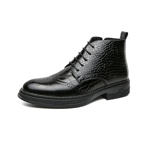 LMUIPMAA Herren PU-Leder Stiefeletten Schnürung Reißverschluss Brogues Kleid Schuhe,Schwarz,43 EU von LMUIPMAA