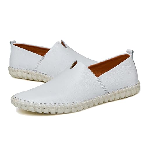 LMUIPMAA Herren Penny Loafer Leder Slip On Mokassins Bequeme Fahrschuhe Leicht Weich Bootsschuhe,Weiß,48 EU von LMUIPMAA
