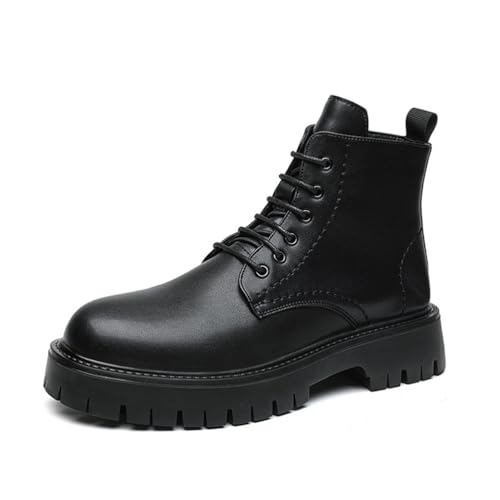 LMUIPMAA Herren Plateau Combat Stiefeletten Mode Schnürschuhe mit Stollensohle und seitlichem Reißverschluss,Schwarz,38 EU von LMUIPMAA