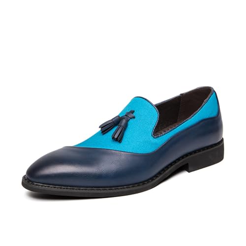 LMUIPMAA Herren Rauchen Pantoffel Patchwork Getäfelt Quaste Loafer PU Leder Fahren Boot Freizeitschuhe Mokassins,Blau,39 EU von LMUIPMAA