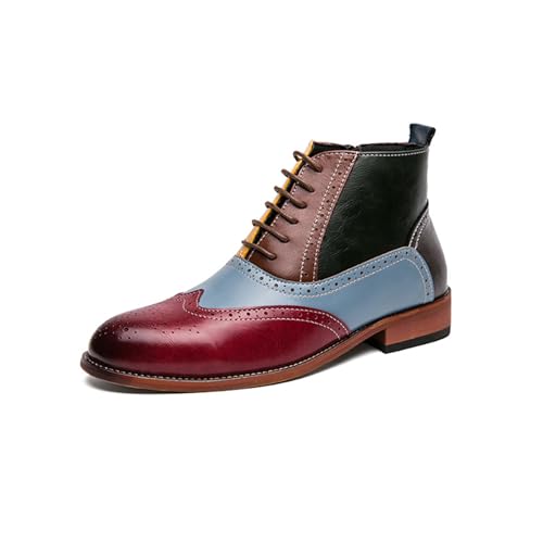 LMUIPMAA Herren Schnüren Leder Stiefeletten Reißverschluss Formell Abendschuhe Mid-Top Oxford Stiefelette,Multicolor,48 EU von LMUIPMAA