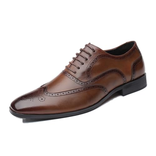 LMUIPMAA Herren Schnürhal Klassischer Businessschuhe Brogues Oxfords Lederschuhe,Braun,38 EU von LMUIPMAA