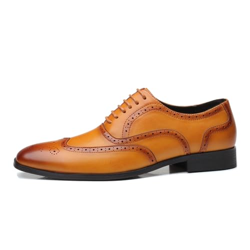 LMUIPMAA Herren Schnürhal Klassischer Businessschuhe Brogues Oxfords Lederschuhe,Gelb,43 EU von LMUIPMAA