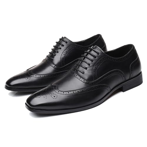 LMUIPMAA Herren Schnürhal Klassischer Businessschuhe Brogues Oxfords Lederschuhe,Schwarz,40 EU von LMUIPMAA