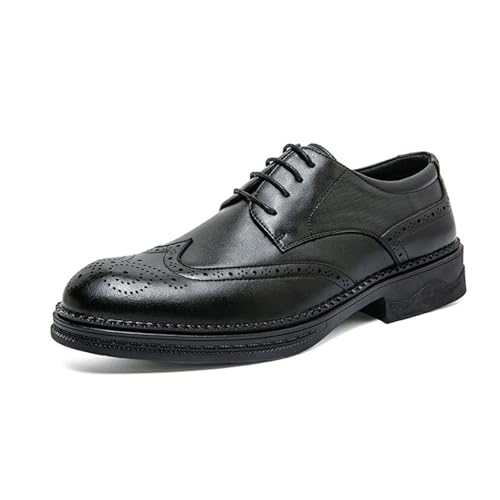 LMUIPMAA Herren Schnürkleid Schuhe Casual Leder Flügelspitze Oxford Schuhe Komfort Formell Business Hochzeit Brogues,Schwarz,43 EU von LMUIPMAA