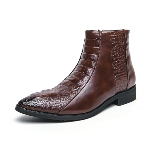 LMUIPMAA Herren Seitlicher Reißverschluss Chelsea Stiefeletten Spitze Zehenpartie Slip-On Chukka Stiefel Niedriger Absatz Business Kleid Westernstiefel,Braun,46 EU von LMUIPMAA