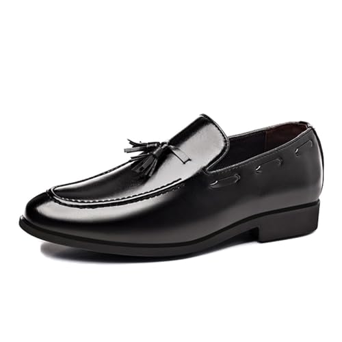 LMUIPMAA Herren Slipper Leder Business Schuhe Flach Schlüpfen Mokassins Leger Fahrschuhe,Schwarz,38 EU von LMUIPMAA