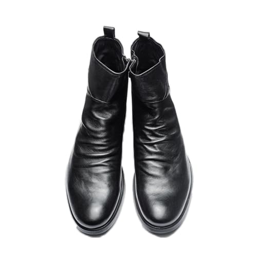 LMUIPMAA Herren Stiefel Chelsea Boots Lederstiefel Mit Doppeltem Seitlichem Reißverschluss rutschfeste Stiefel,Schwarz,42 EU von LMUIPMAA