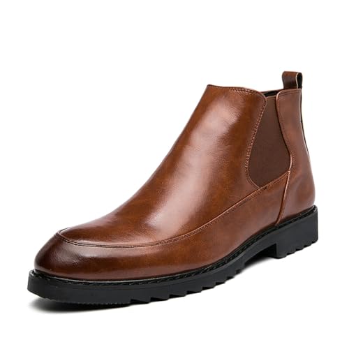 LMUIPMAA Herren Stiefeletten Runde Zehe Reißverschluss wasserdichte Kunstleder Chelsea Booties für Herren,Braun,38 EU von LMUIPMAA